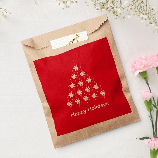 Sacolinha Árvore de estrelas de neve branca-festas felizes (Selado)