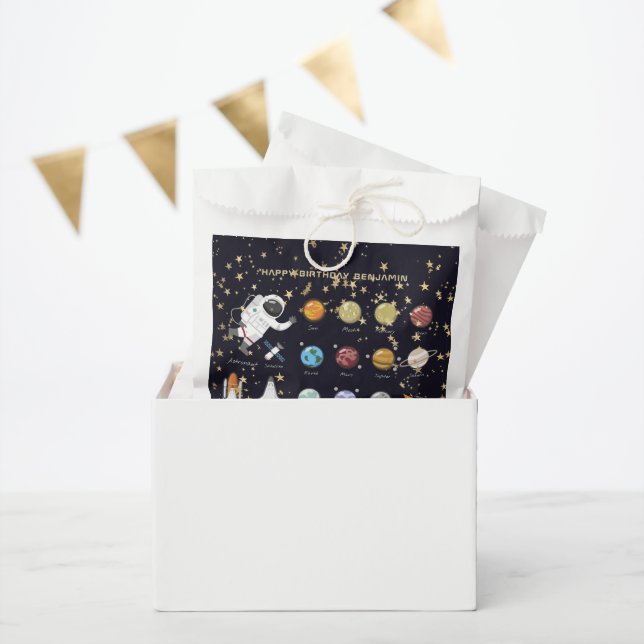 Sacolinha Astronauta Sistema Solar Monograma Texto Brilho Le (Festa)