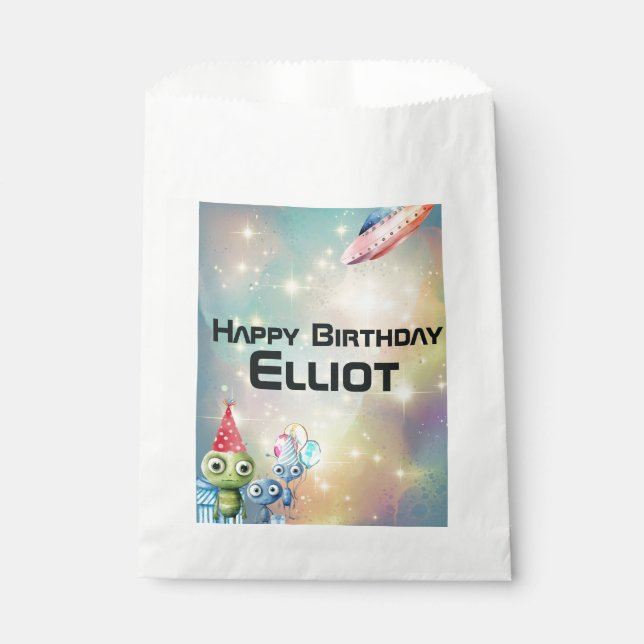 Sacolinha Atenção Aniversário intergaláctico (Frente)