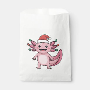 Sacolinha Axolote Engraçado de Natal com Chapéu de Papai Noe