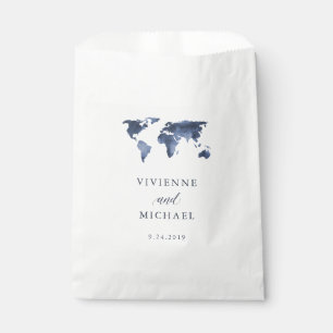 Sacolinha Azul Aquarela   Casamento do mapa mundial