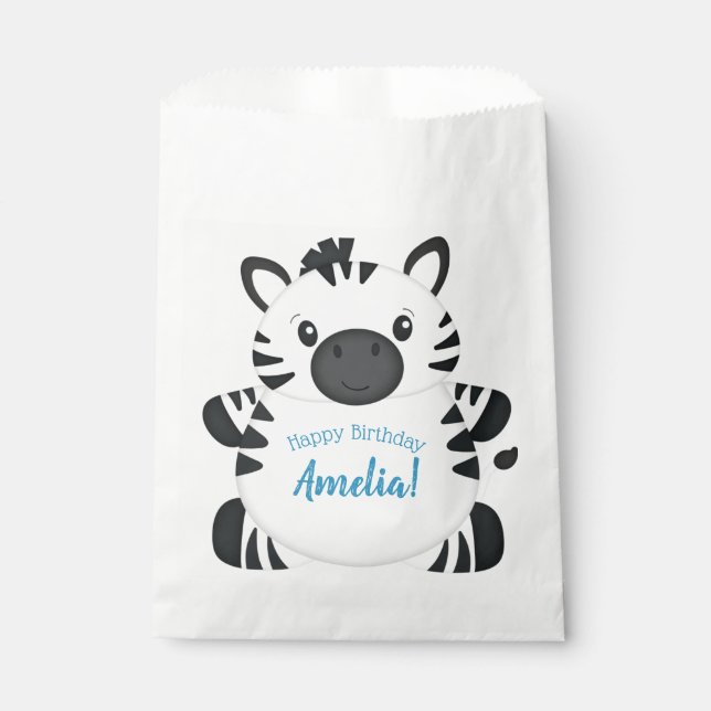 Sacolinha Azul-Festa de aniversário-zebra (Frente)