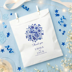 Sacolinha Azul Poeirento Floral Obrigado no Casamento