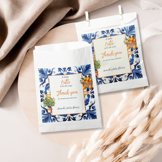 Sacolinha Azulejo azul Cutie Laranja Chá de fraldas (Criador carregado)