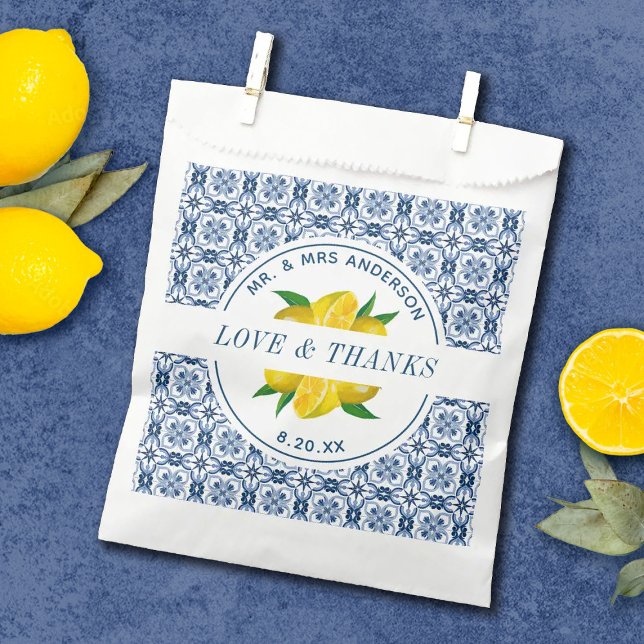 Sacolinha Azulejo Azul Italiano Lemon Weding Favor Bolsas (Criador carregado)