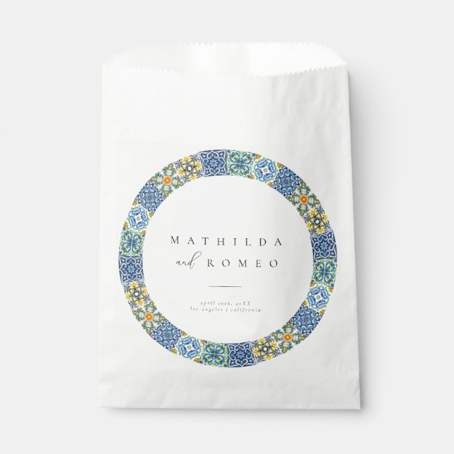 Sacolinha Azulejo do Mediterrâneo Azul e Favor do Casamento  (Frente)