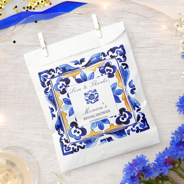 Sacolinha Azulejos azuis italianos Amalfi (Amalfi Vietri Italian blue tiles bridal shower Favor Bag)