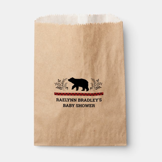Sacolinha Baby Boy Kraft Bear Lumberjack Favor Bolsas (Frente)