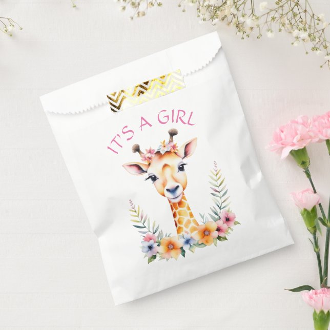Sacolinha Baby Giraffe Floral, é uma garota | CHÁ DE FRALDAS (Selado)
