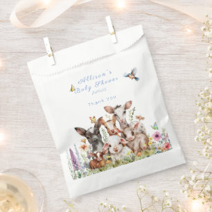 Sacolinha Baby Shower Cow Goat Sheep Butterflies Flowers
