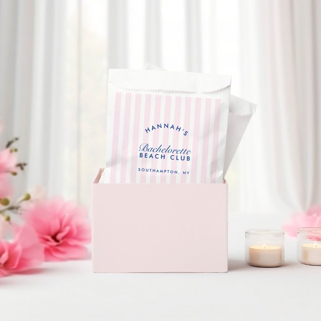 Sacolinha Bachelorette de Marinho Moderno e Listras Rosa (Retro Modern Navy & Pink Stripes Bachelorette Favor Bag)