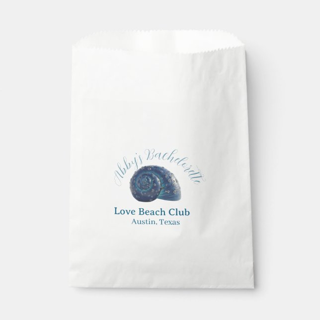 Sacolinha Bachelorette party beach club blue sea shell name  (Frente)