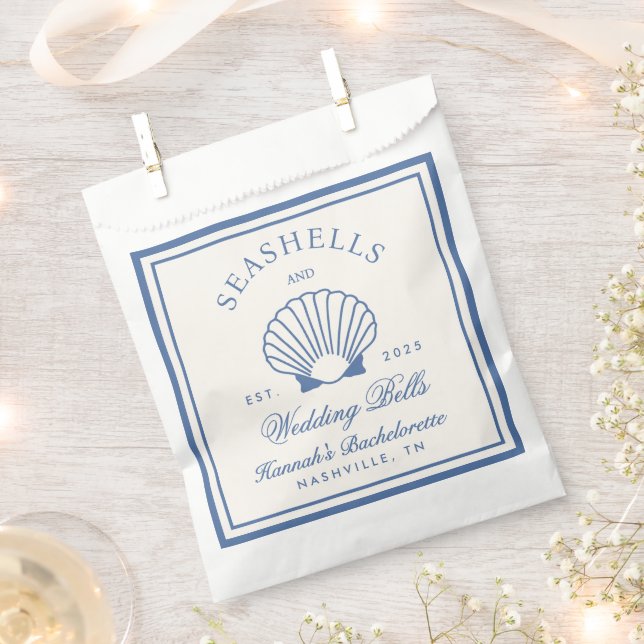 Sacolinha Bachelorette Retro Blue Seashells & Wedls (Cortado)
