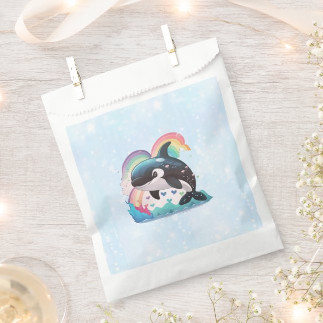 Sacolinha Baleia Orca Kawaii Fofa Arco-íris Borboletas (Cortado)