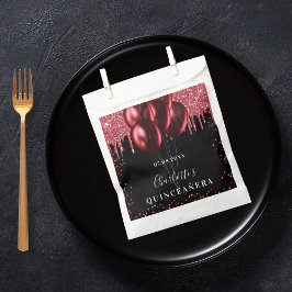 Sacolinha Balões de brilho vermelho-preto de quinceanera