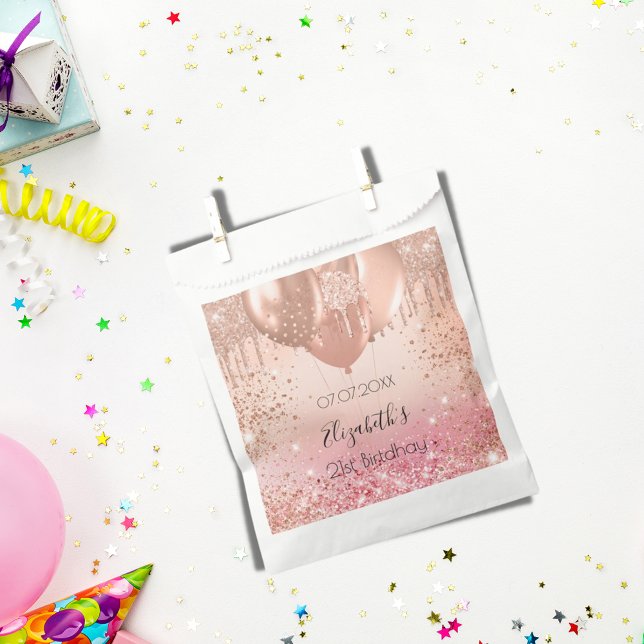 Sacolinha Balões de ouro rosa-festa de aniversário (Criador carregado)