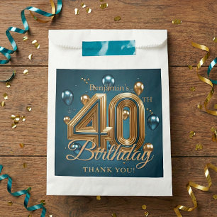 Sacolinha Balões Dourados e Azul Teal Glam para Aniversário