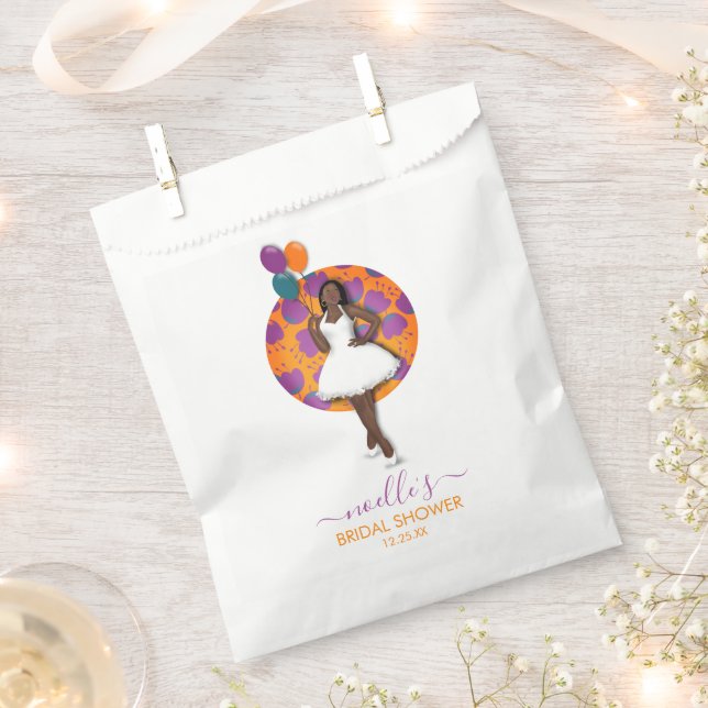 Sacolinha Balões e Flores para Chá de Noiva de Mulher Negra (Cortado)
