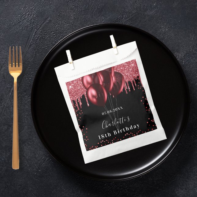 Sacolinha Balões festa de aniversário de brilho vermelho (Criador carregado)