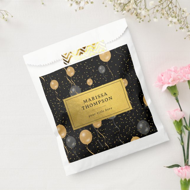 Sacolinha Balões Negros e Dourados Elegantes (Selado)