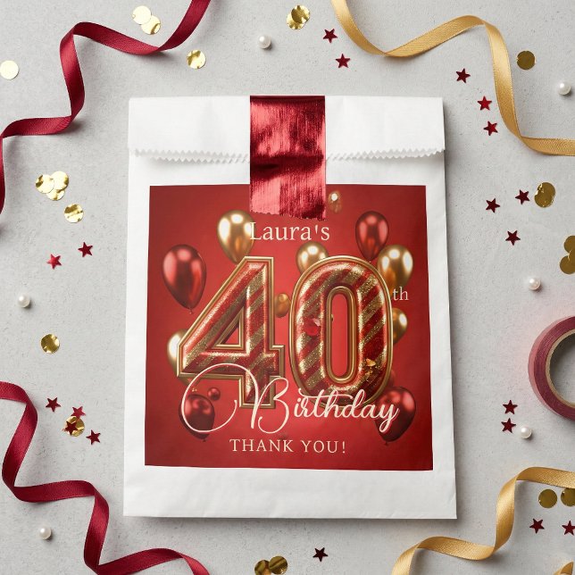 Sacolinha Balões Vermelhos Elegantes Dourados 40º Aniversári (Criador carregado)