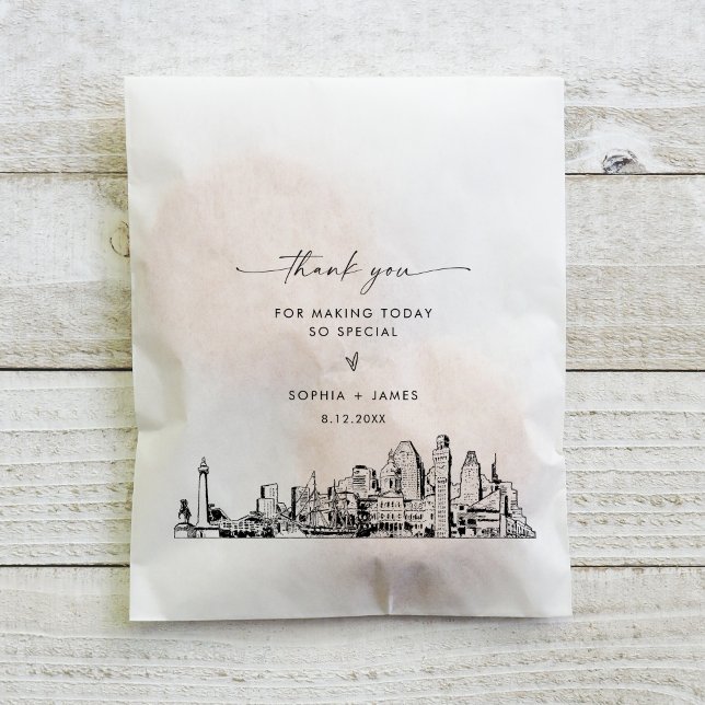 Sacolinha Baltimore Skyline Wedding Obrigado A Favor Bolsas (Criador carregado)