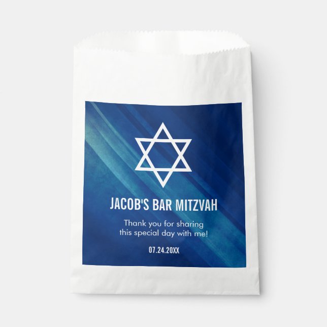 Sacolinha Bar Azul Moderno Mitzvah Personalizado (Frente)