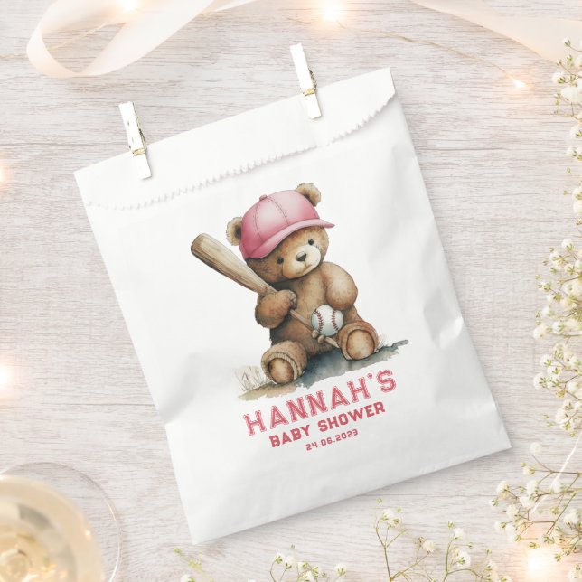 Sacolinha Baseball Teddy Bear Personalized Girl Baby Shower (Cortado)
