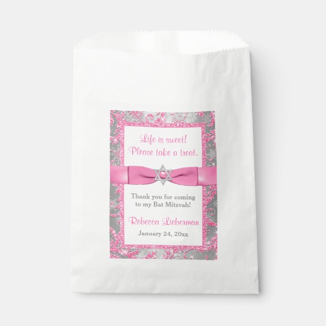 Sacolinha Bat Mitzvah Favor Bag | Wonderland de inverno rosa (Frente)
