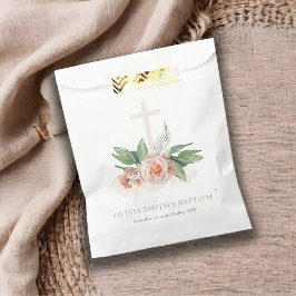 Sacolinha Batismo Floral Cruzado de Rosa de Pêssego Pastel S