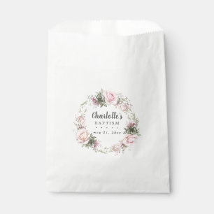 Sacolinha Batismo Floral Rosa Rosa Rosa Cinza Rústico