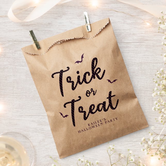 Sacolinha Bats de Trick ou de Tratamento de Stripes Roxas e  (Cortado)