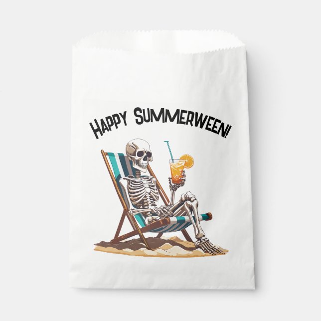 Sacolinha Beach Lounging Skeleton Halloween (Frente)