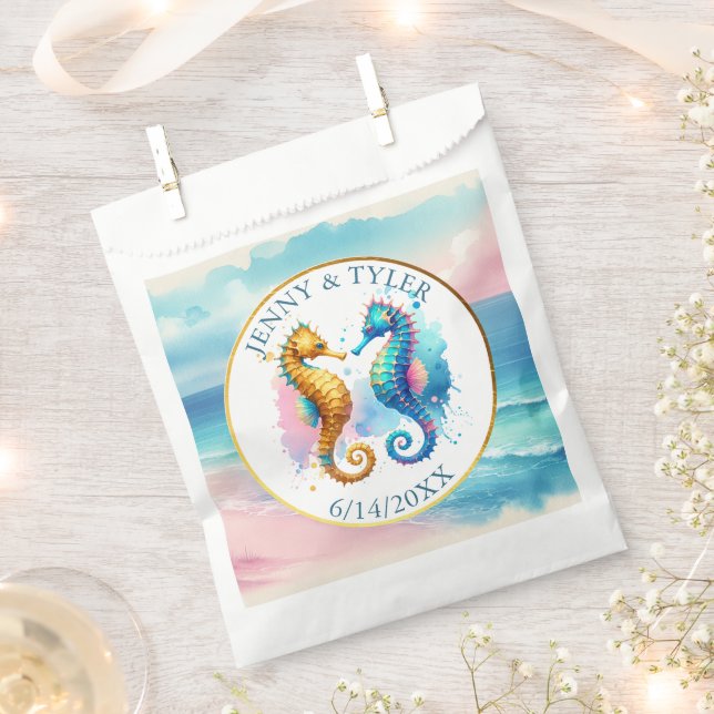 Sacolinha Beachê rosa, azul e Dourada de areia costeira (Cortado)