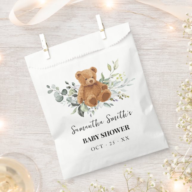Sacolinha Bear Eucalyptus Greenery Chá de fraldas Favor Bag (Cortado)