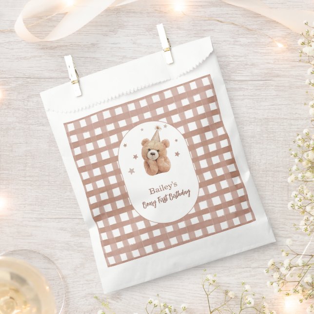 Sacolinha Beary Primeiro Aniversário Gingham (Cortado)