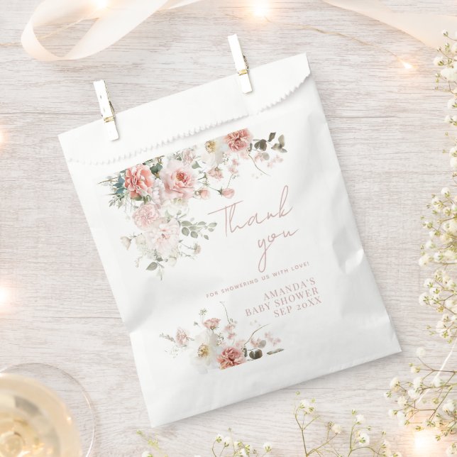 Sacolinha Bebê no Bloom Rosas Rosa Chá de fraldas Floral (Cortado)