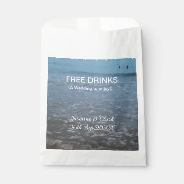 Sacolinha Bebidas grátis salvar a data do casamento da praia (Frente)