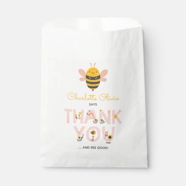 Sacolinha Bee Yellow & Pink Floral ONE Baby's primeiro anive (Frente)