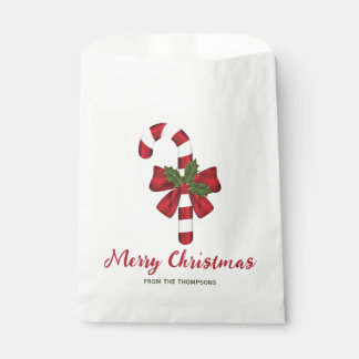 Sacolinha Bengala de Natal Com um Laço e Azevinho de Natal &