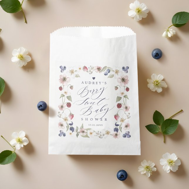 Sacolinha Berries e Flores Selvagens Chás de fraldas Berry S (Berry Sweet Baby Shower Wild Berries & Flowers Favor Bag)