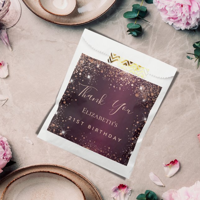 Sacolinha Birthday Burgundy rosa gold tiara obrigado (Criador carregado)