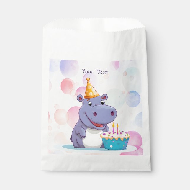 Sacolinha Birthday Hippo Favor Bolsas (Frente)