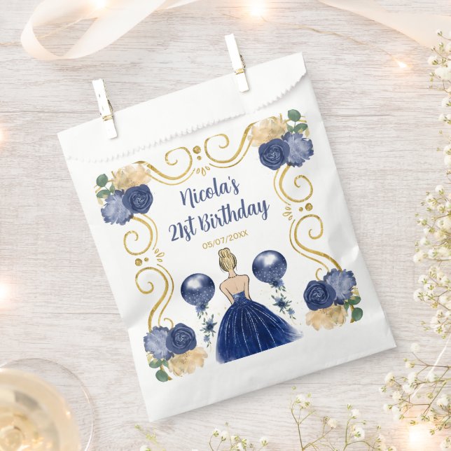 Sacolinha Birthday Party Blonde Princess in Navy Blue (Cortado)