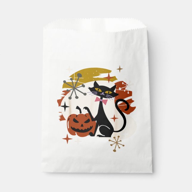 Sacolinha Black Cat and Pumpkin Atomic Retro Halloween T-Shi (Frente)