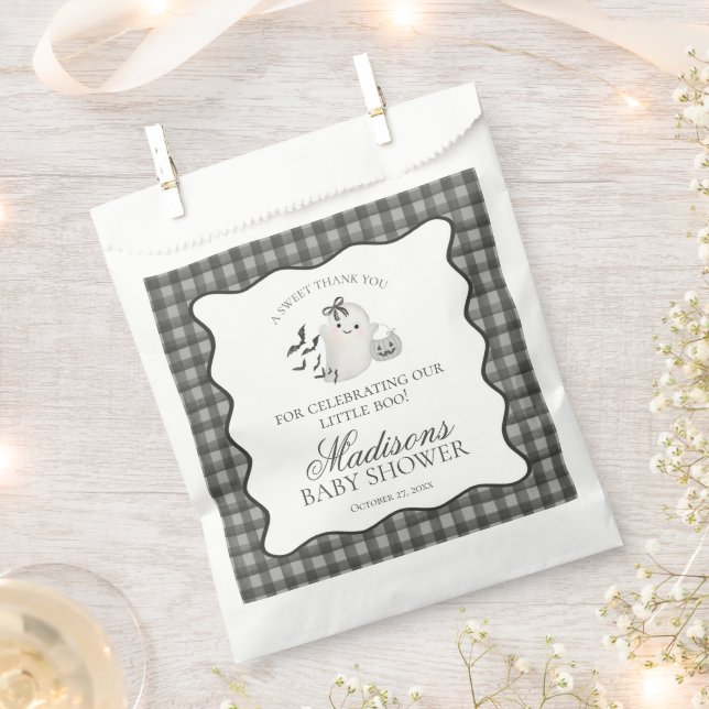 Sacolinha Black Gingham Little Boo Ghost Baby Shower Dessert (Cortado)