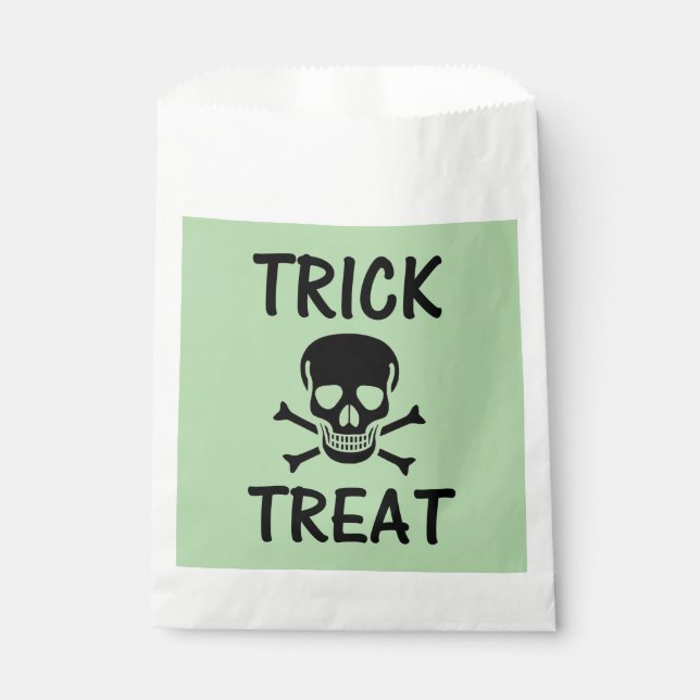 Sacolinha Black Skull Trick or Treat green white favor bags (Frente)