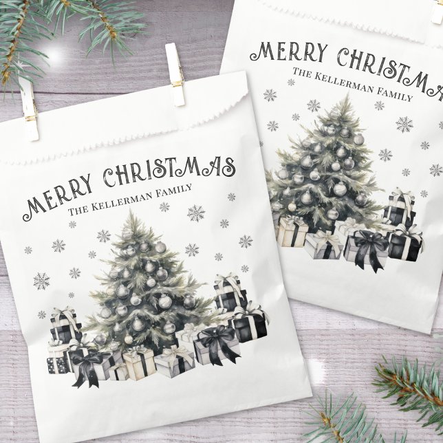 Sacolinha Black White Elegant Christmas (Black White Elegant Christmas Tree Favor Bag)