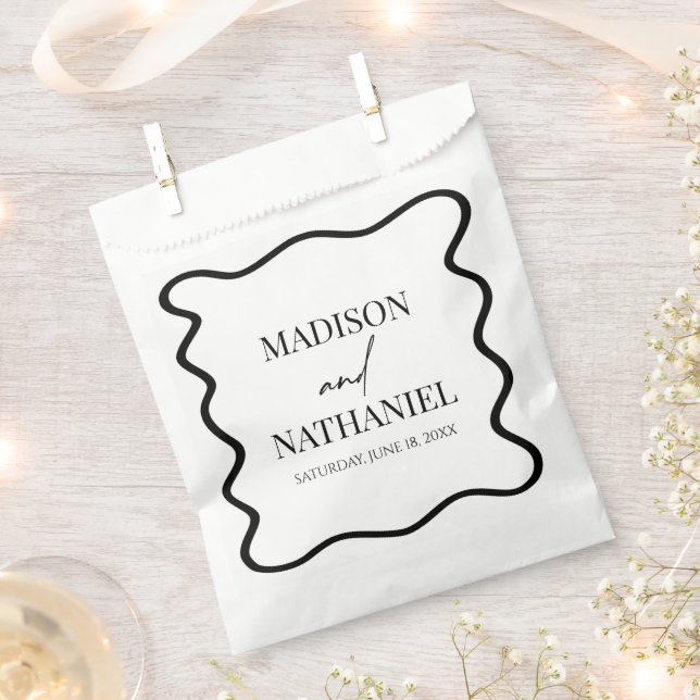 Sacolinha Black White Elegant Wavy Border Wedding (Cortado)