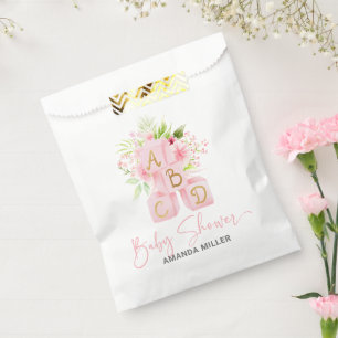 Sacolinha Blocos de Alfabetos Florais Rosa Tipografia Chá de